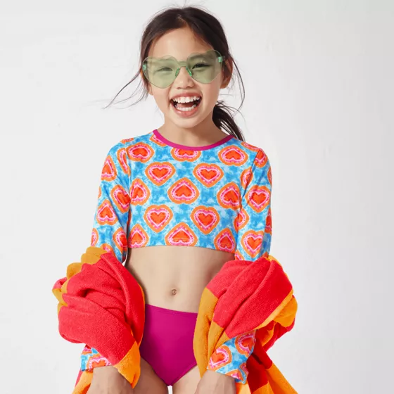 Girls Long Sleeve Top Bikini Set Swimsuit - primary