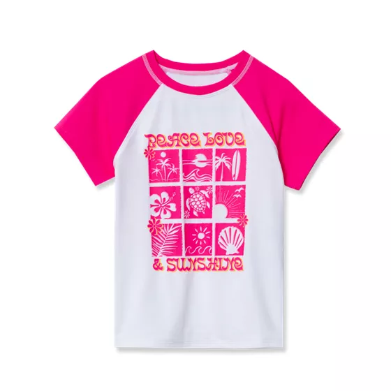 Girls Short Sleeve Crew Neck Swim Rash Guard - primary