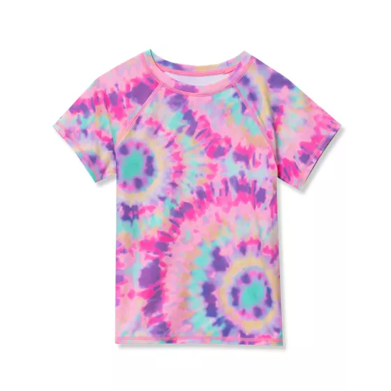 Girls Short Sleeve Crew Neck Swim Rash Guard - primary