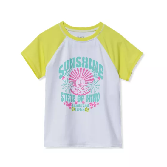 Girls UPF 50 Short Sleeve Crew Neck Swim Rash Guard - primary