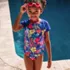 Girls Chlorine Resistant Short Sleeve Crew Neck Swim Rash Guard, alternative image