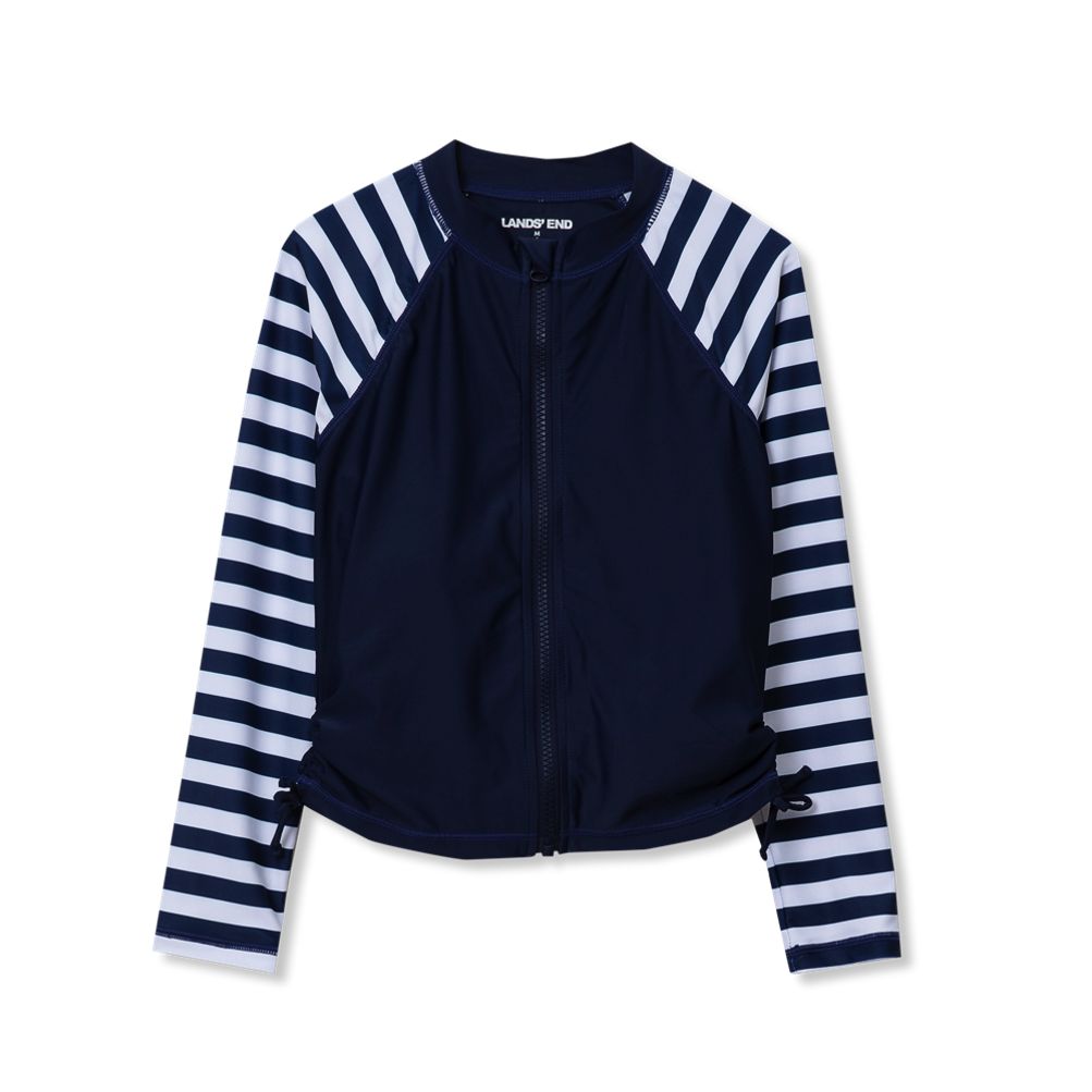 Girls Chlorine Resistant Long Sleeve Zip Front Rash Guard | Lands' End