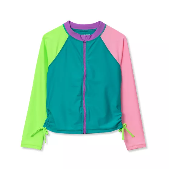 Girls UPF 50 Long Sleeve Zip Front Rash Guard - primary