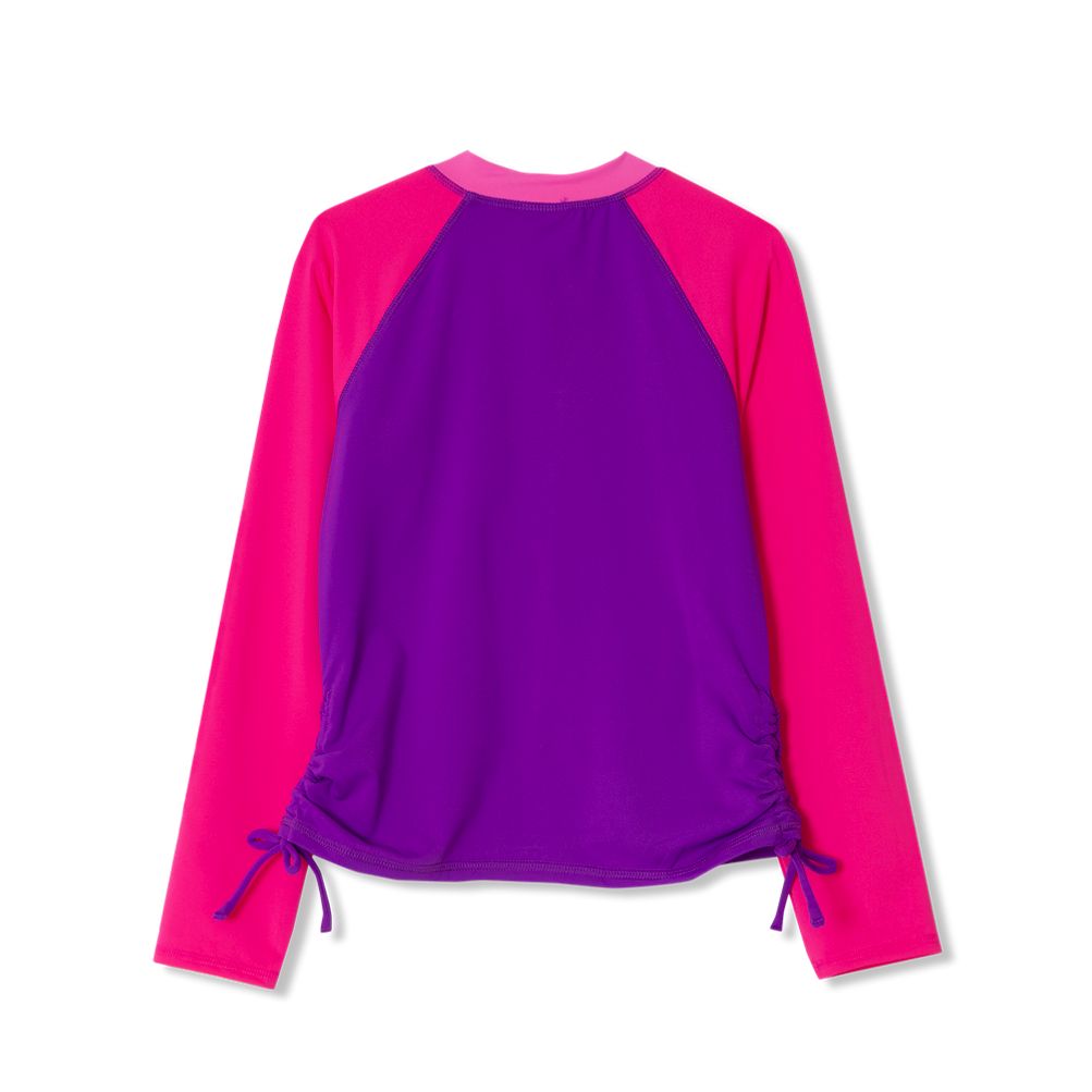 Girls Chlorine Resistant Long Sleeve Zip Front Rash Guard