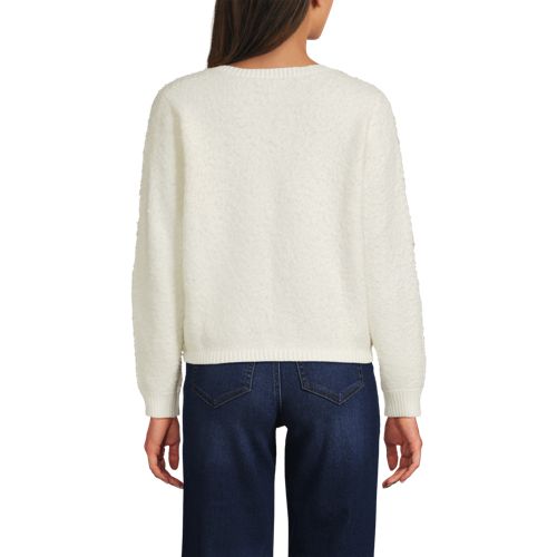  Lands' End Bouclé-cardigan Mit Goldfarbenen Knöpfen, Damen, Größe:32-34 Regular, Weiß, Wolle/polyester/polyacryl, By Lands' End 