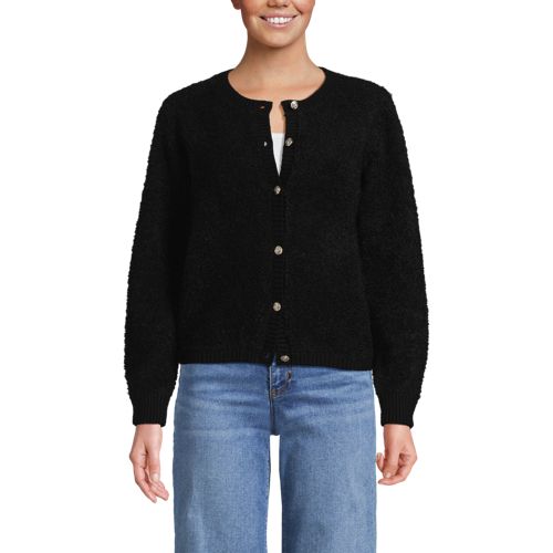  Lands' End Bouclé-cardigan Mit Goldfarbenen Knöpfen, Damen, Größe:32-34 Regular, Schwarz, Wolle/polyester/polyacryl, By Lands' End 