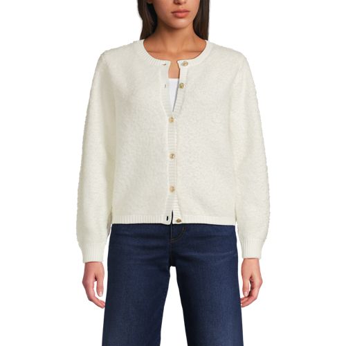  Lands' End Bouclé-cardigan Mit Goldfarbenen Knöpfen, Damen, Größe:32-34 Regular, Weiß, Wolle/polyester/polyacryl, By Lands' End 