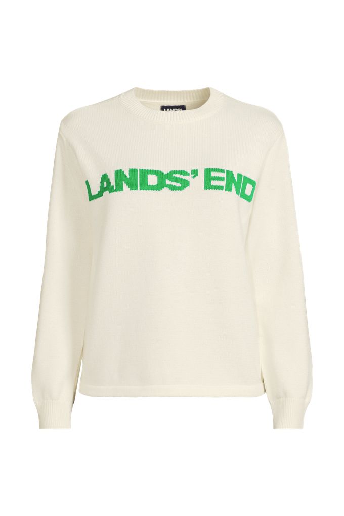 Women's Plus Size Drifter Jacquard Crew Neck Sweater - Lands' End - Ivory - 1X