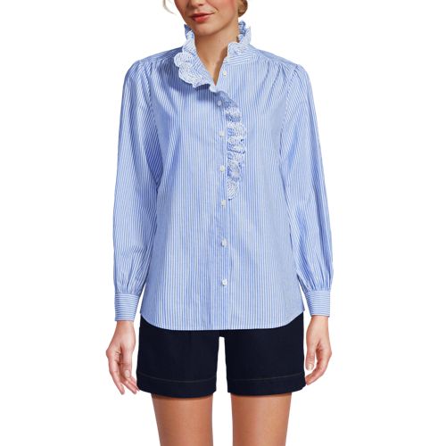 Women's Poplin Ruffle Button Front Shirt - image 5
