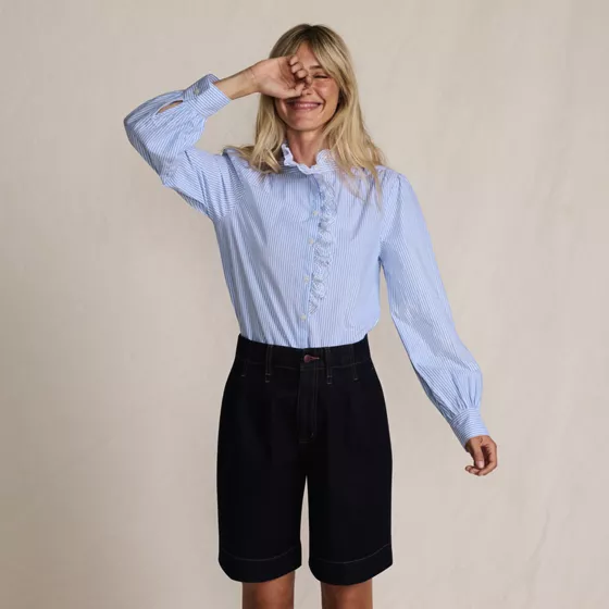 Women's Poplin Ruffle Button Front Shirt - primary
