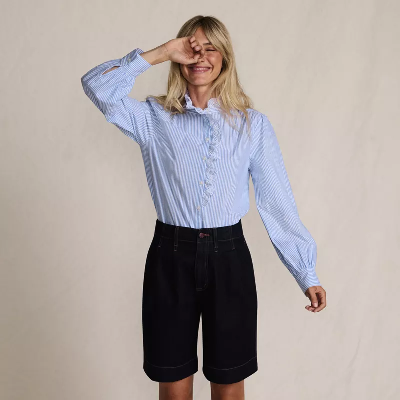Women's Poplin Ruffle Button Front Shirt, alternative image