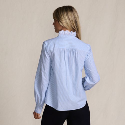 Women's Poplin Ruffle Button Front Shirt - image 2