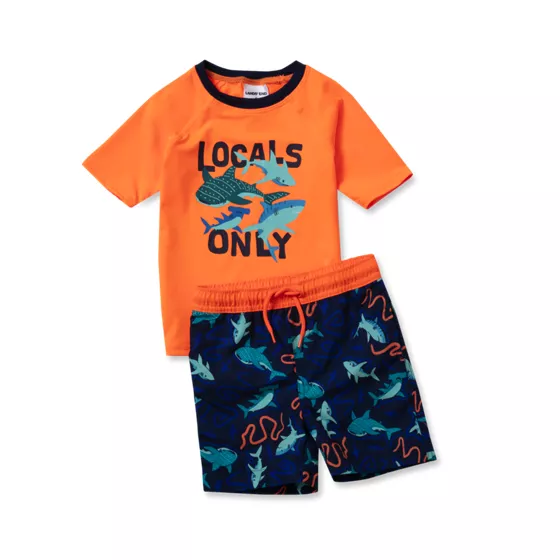 Toddlers Chlorine Resistant Short Sleeve Rashguard Swim Set - primary