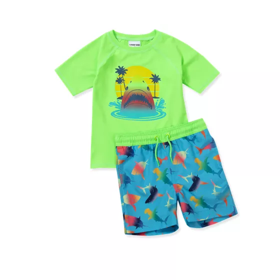 Toddlers Chlorine Resistant Short Sleeve Rashguard Swim Set - primary