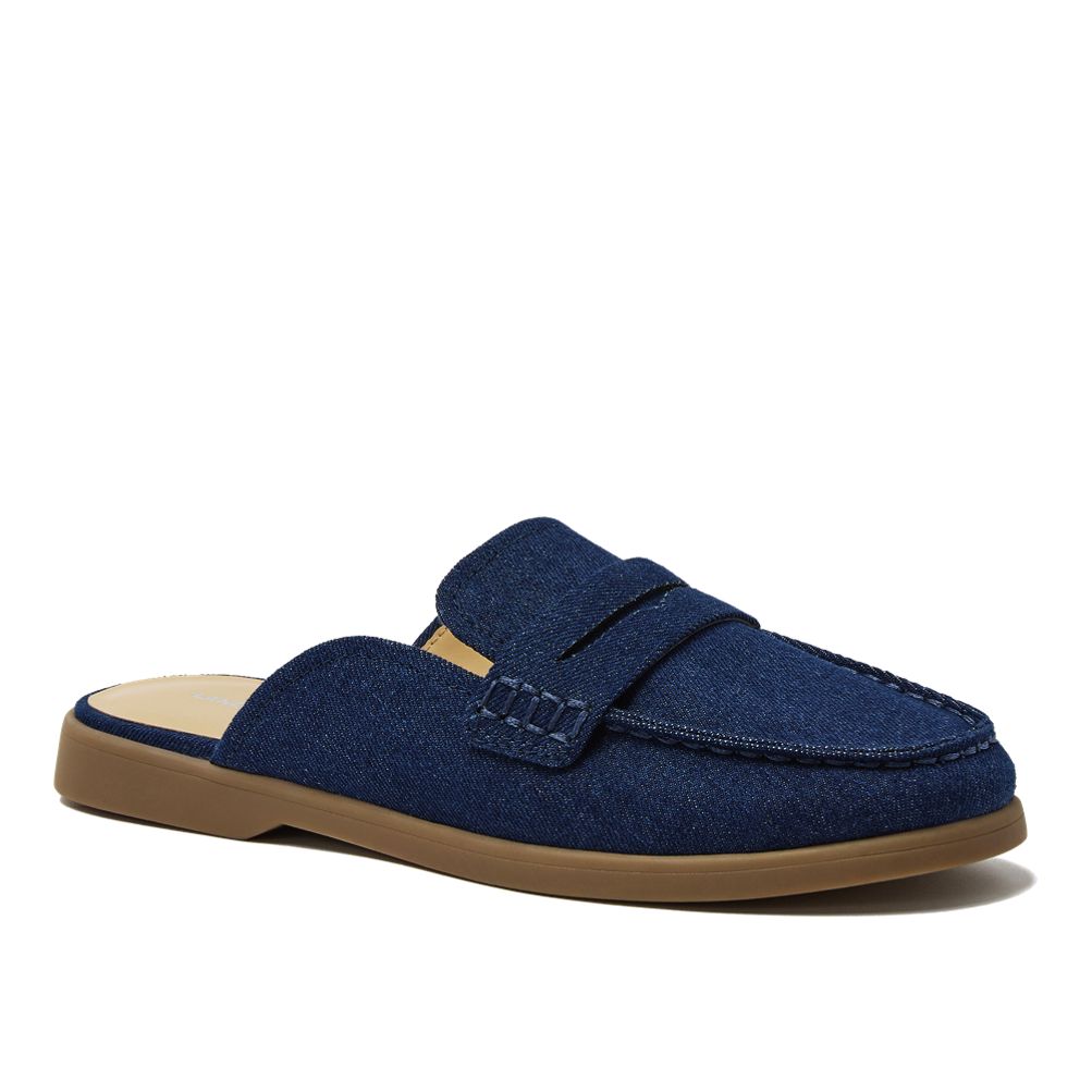 Women's Comfort Slip On Denim Penny Loafer Mules | Lands' End