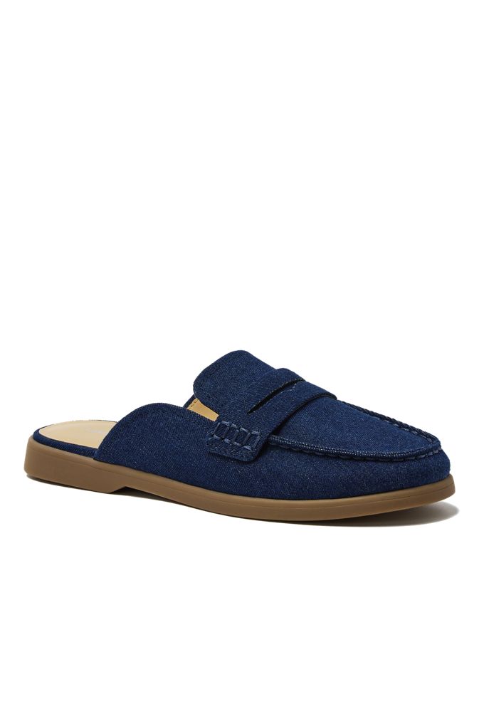 Women’s Comfort Slip On Denim Penny Loafer Mules – Lands’ End – Blue – 6H