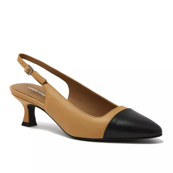 Women's Leather Slingback Cap Toe Kitten Heels - primary