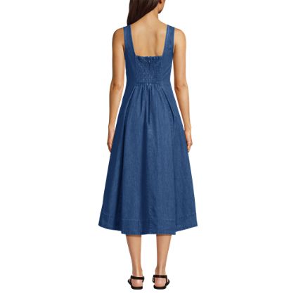 Women's Pleated Square Neck Light Weight Denim Midi Dress - image 5