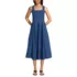 Women's Pleated Square Neck Light Weight Denim Midi Dress, Front