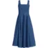 Women's Pleated Square Neck Light Weight Denim Midi Dress, Front