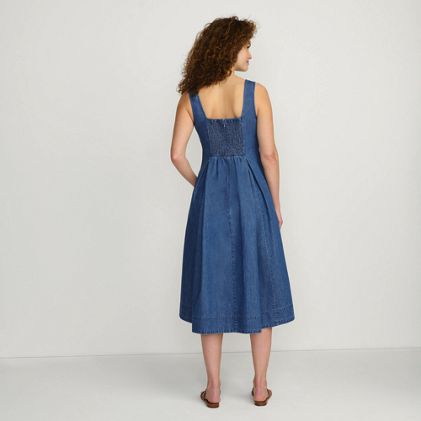 Women's Pleated Square Neck Light Weight Denim Midi Dress - image 2