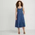 Women's Pleated Square Neck Light Weight Denim Midi Dress, Front