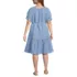 Women's Plus Size Puff Sleeve Pleated Linen Knee Length Dress, Back