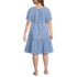 Women's Plus Size Puff Sleeve Pleated Linen Knee Length Dress, Back