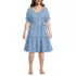 Women's Plus Size Puff Sleeve Pleated Linen Knee Length Dress, Front