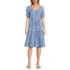 Women's Puff Sleeve Pleated Linen Knee Length Dress, Front