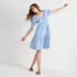 Women's Puff Sleeve Pleated Linen Knee Length Dress, alternative image