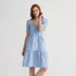 Women's Puff Sleeve Pleated Linen Knee Length Dress, Front