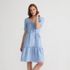 Women's Puff Sleeve Pleated Linen Knee Length Dress, Front