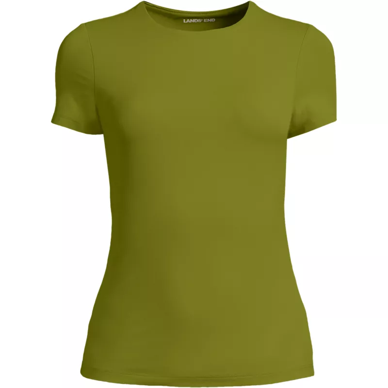 Women's Short Sleeve Tugless Double Layer Crew Neck Knit Top, Front