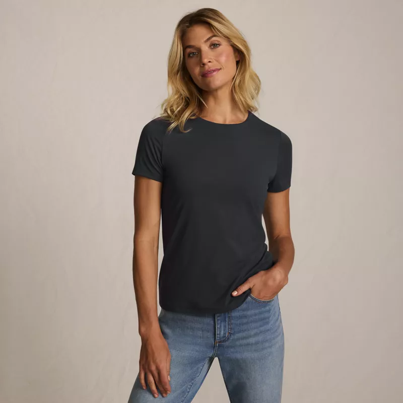 Women's Short Sleeve Tugless Double Layer Crew Neck Knit Top, alternative image