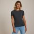 Womens Short Sleeve Tugless Double Layer Crew Neck Knit Top