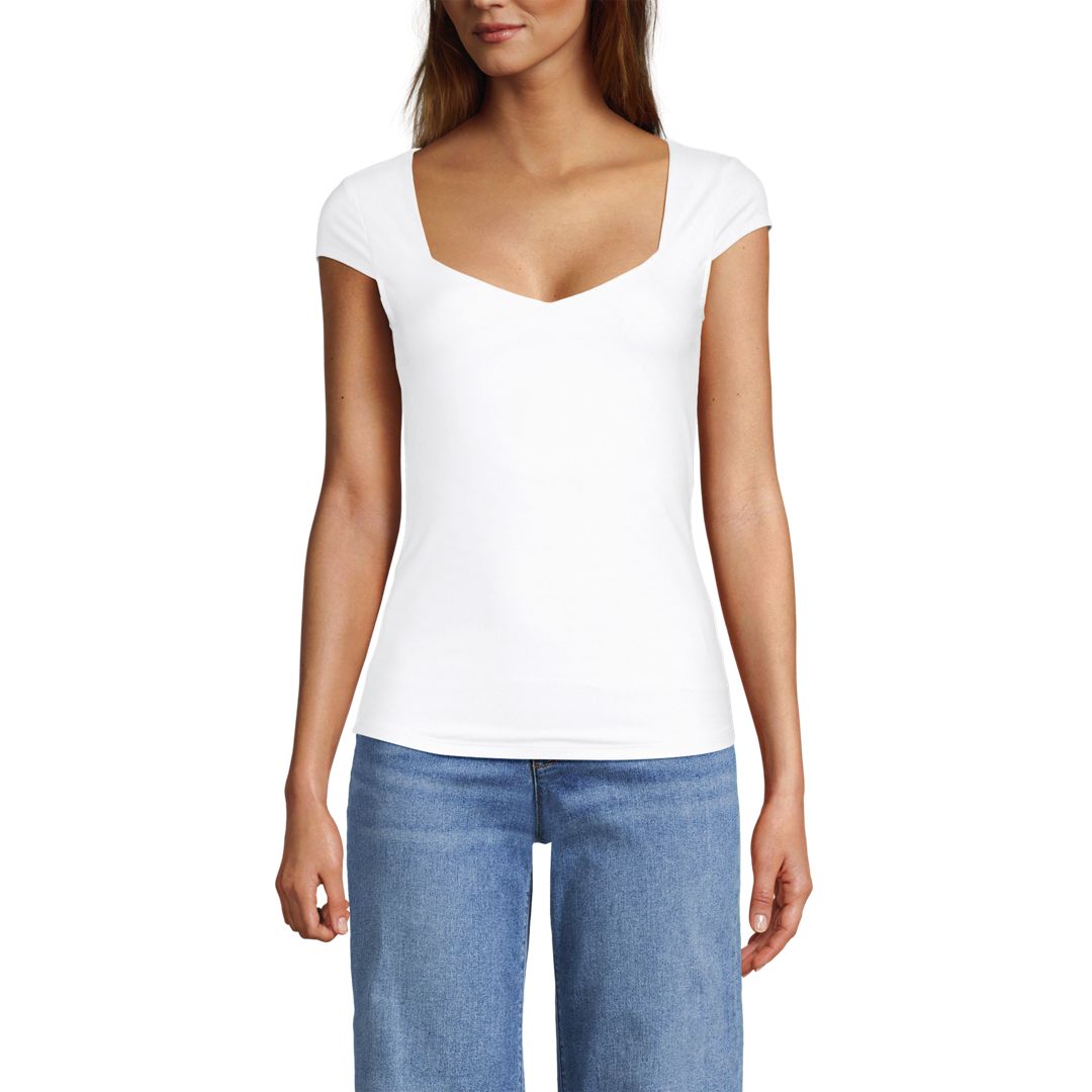 Women's Cap Sleeve Tugless Double Layer Sweetheart Knit Top