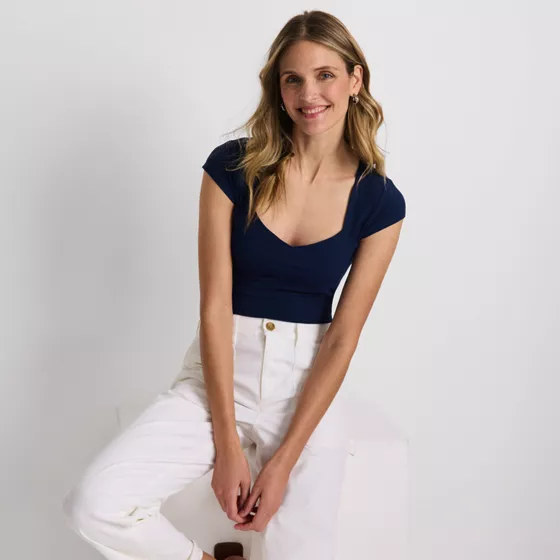 Women's Cap Sleeve Tugless Double Layer Sweetheart Knit Top - primary