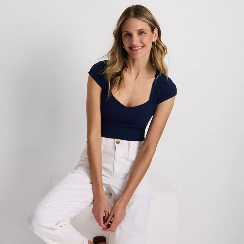 Women's Cap Sleeve Tugless Double Layer Sweetheart Knit Top, alternative image