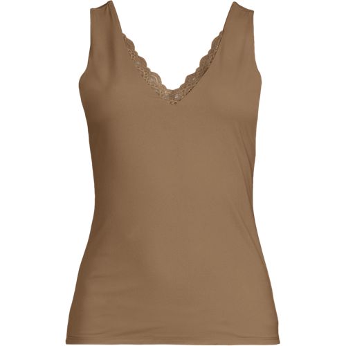 Women's Tugless Double Layer Lace V-Neck Tank Top | Lands' End