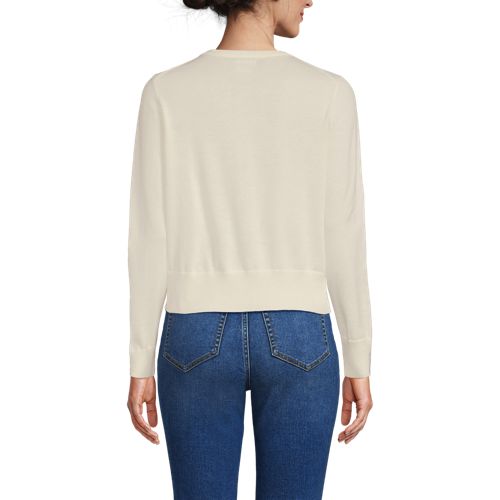 Women's Fine Gauge Cotton Crew Cardigan Sweater, Back