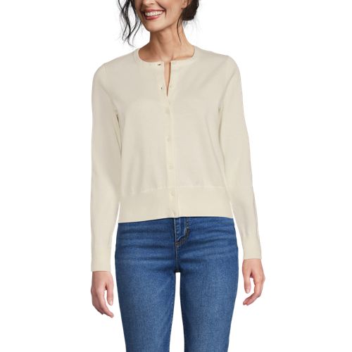 Women's Fine Gauge Cotton Crew Cardigan Sweater, Front