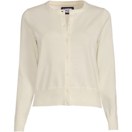 Women's Fine Gauge Cotton Crew Cardigan Sweater, Front