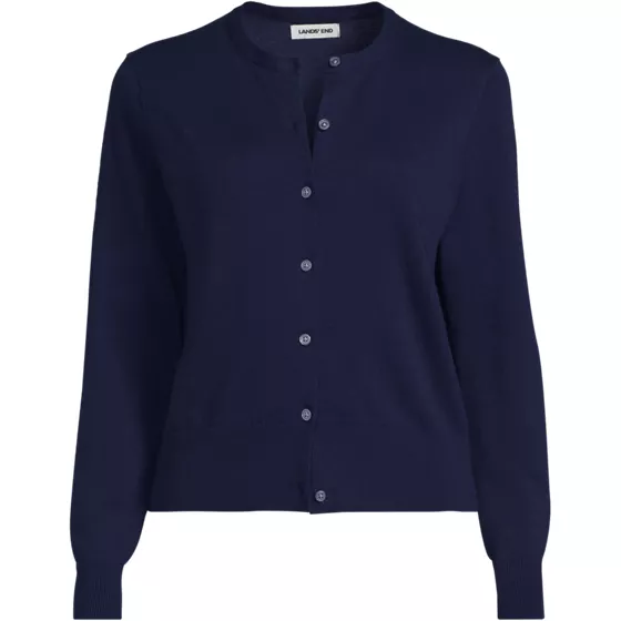 Women's Fine Gauge Cotton Crew Cardigan Sweater - primary