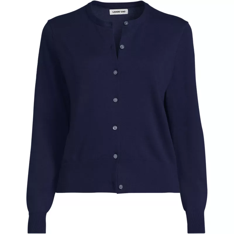 Women's Fine Gauge Cotton Crew Cardigan Sweater, Front