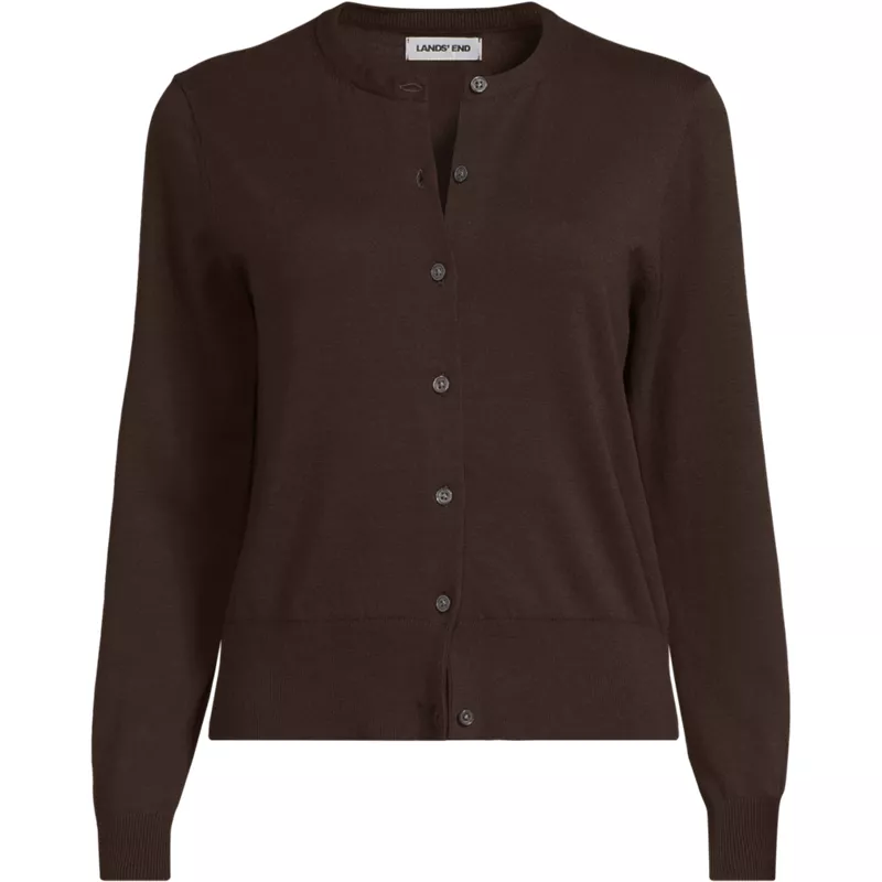 Women's Plus Size Fine Gauge Cotton Crew Cardigan Sweater, Front
