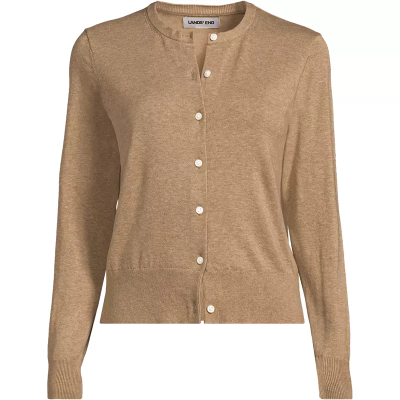 Women's Plus Size Fine Gauge Cotton Crew Cardigan Sweater, Front