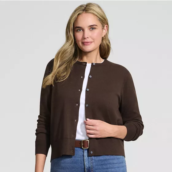 Women's Fine Gauge Cotton Crew Cardigan Sweater - primary