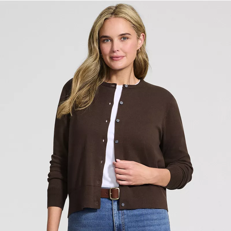 Women's Fine Gauge Cotton Crew Cardigan Sweater, alternative image