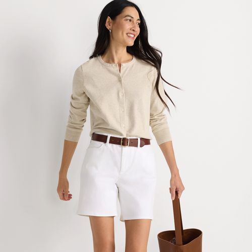 Women's Fine Gauge Cotton Crew Cardigan Sweater, alternative image